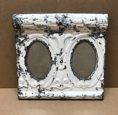 VTG Shabby White Double 4×6 Oval Photo Ceiling Tin Picture Frame Old 783-26B