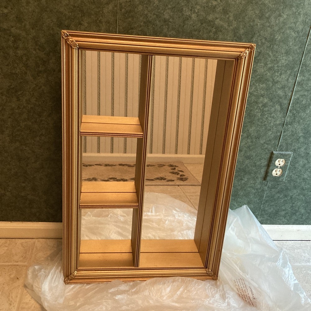 MCM Gold Display Cabinet J A Olson Mirror Back Wood NEW VINTAGE STOCK Hollywood