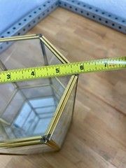 MCM Miniature Brass & Glass Tabletop 3-Shelf Double Door Curio Display Cabinet
