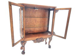 Antique Oak Display China Cabinet Display Hutch with Claw Feet & Ornate Carving
