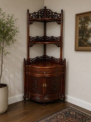 Vintage Chinese Solid Rosewood Corner Etagere Cabinet Carved Whatnot Shelf Heavy