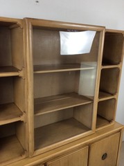Mid Century Modern Two Piece China Cabinet with Limed Finish