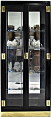 1985 American of Martinsville Black Lacquer Campaign Style Curio Display Cabinet