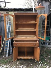 Vintage Mid Century Solid Wood China Cabinet Hutch Kitchen Cabinet Hoosier Type