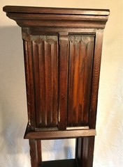 Antique French or Belgian Carved Oak Gothic Sacistry or Vestment Cabinet 51.5” H