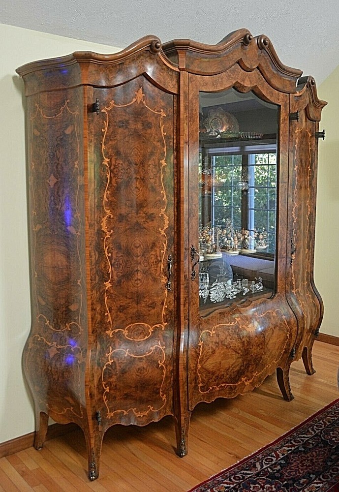 Antique Italian Inlaid Burlwood center hall Palace size massive Display Cabinet