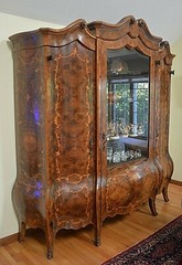 Antique Italian Inlaid Burlwood center hall Palace size massive Display Cabinet