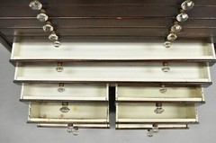Antique Arts & Crafts Mahogany 15 Drawer Medical Dental Cabinet w/ Marble Base