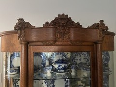 Vintage Antique Lion Head And Feet Display Cabinet. All Flow Blue Dishes Incl