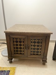 Mid-Century Marble Top Low Side End Cabinet