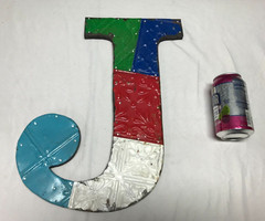 Decorative Salvaged Tin Ceiling 17″ Patchwork Mix Color Metal Letter J 1602-23B