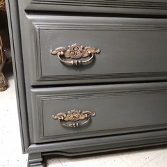Sumpter Cabinet Co. Flat Olive Green Tall China Hutch with Gold Hardware Narrow