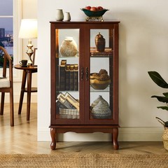 Curio Cabinet Lighted Curio Display Cabinet Walnut (E26 light bulb not included)