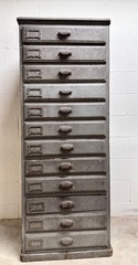 Antique Apothecary Cabinet, Storage Supply Cabinet, 12 Drawers Tall Painted Pine