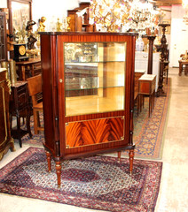 Antique French Louis XVI Flamed Mahogany Display Cabinet Glass Door