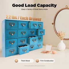 16 DRAWERS APOTHECARY CABINET BLUE HERB STORAGE BOX WOODEN DESK DRAWER ORGANIZER