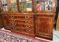 Vintage Henredon Aston Court Large 91″ Tall Mahogany Breakfront Bookcase Cabinet