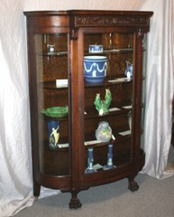 Antique Oak Curved Glass China Cabinet – Large Carved Claw Feet