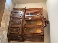 antique monumental floral-inlaid china cabinet