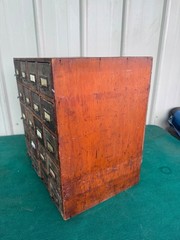 Antique Apothecary Wood Cabinet Bin Nuts, Bolts, Screws 20 Drawers 17″x12″x17″