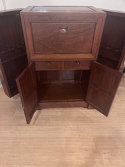George Zee & Co. Bar Cabinet Brown Wood Mirrored Interior Bottle Storage