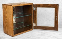 Antique Traditional Oak Doctor’s Apothecary Glass Front Cabinet