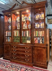 Vintage Henredon Aston Court Large 91″ Tall Mahogany Breakfront Bookcase Cabinet