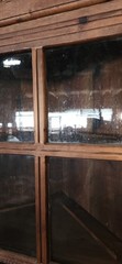 VTG Antique Wood Corner Cabinet China Press Bubble Glass Primitive Knotty Pine