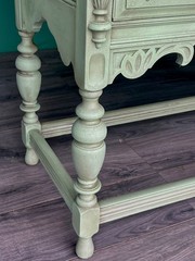 1940s Spanish Style Oak Console Cabinet, Green Console Table