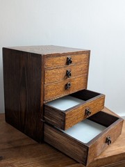 Oak 5 Graduated Drawer Small Cabinet Ceramic Insert Drawers Victorian Antique