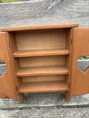 Vintage Wood Wall Mount Cabinet with Heart Cut Outs On Doors Country Farm 🔥