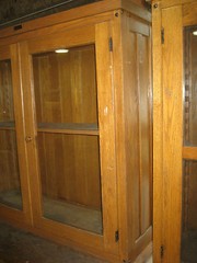 circa 1910-20 antique OAK stepback CUPBOARD school SCIENCE lab CABINET 48″w x 78