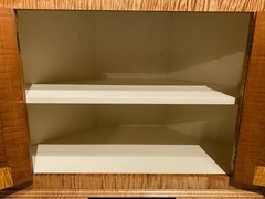 JP Callahan Custom Tiger Maple Two-Part Corner Cupboard with Shell Carving