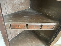 Antique Hanging Corner Cupboard cabinet Carved Flemish Oak with drawers