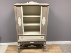 Vintage Painted Open China or Linen Cabinet White Washed Coco Bright White Too
