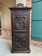 Antique French Breton Cabinet Armoire Carved Crown Brittany Wardrobe c1890