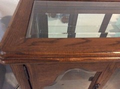 solid oak curio cabinet glass shelf glass and mirrored