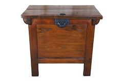 20th Century Korean Elmwood Rice Chest Storage Bin Tansu Altar Cabinet Locks 38″