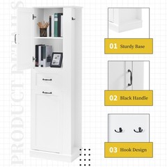 Modern Tall Storage Cabinet TiltOut Compartment Adjustable Shelves 80LB Capacity