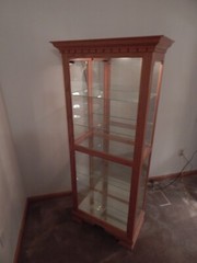 Vintage Curio Cabinet Wood & Glass; Lighted, Mirrored, Glass Shelves Eagle Ind.
