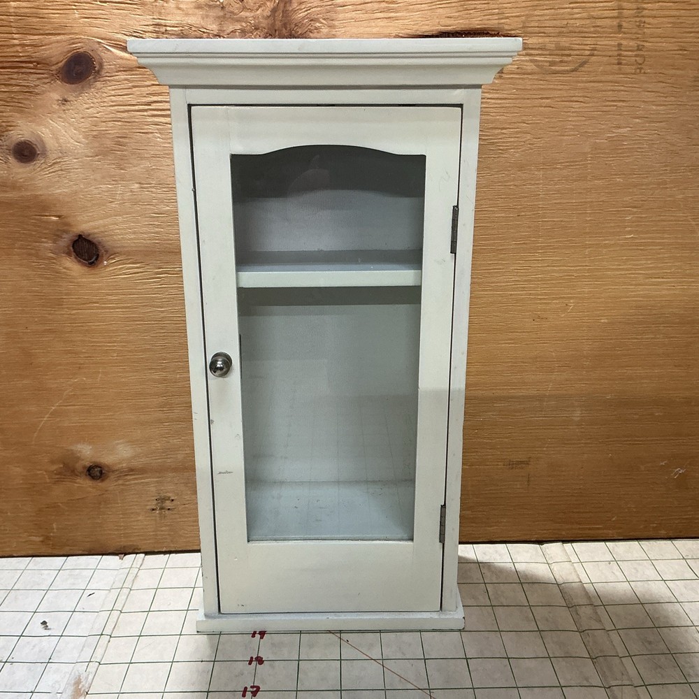 White wood glass door display case curio cabinet table top/wall hanging