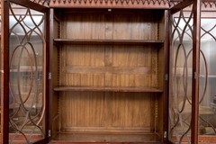 Antique Georgian Style Burl Wood Breakfront Cabinet