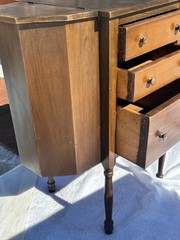 Vintage Martha Washington Sewing Cabinet – Octagonal Hardwood, 3 Drawers, Flip