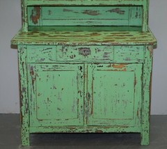 HAND PAINTED VICTORIAN DISTRESSED GREEN DRESSER BOOKCASE OR KITCHEN CUPBOARD