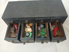Antique Wood Black Apothecary Cabinet 12 Drawer Oddity Miniatures Lot RANDOM