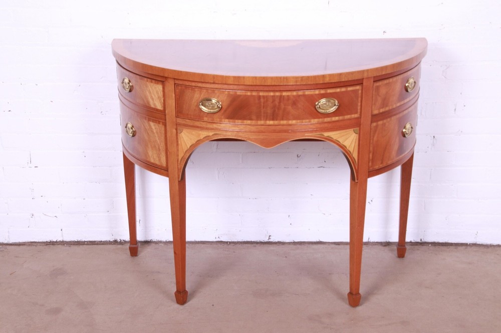 Baker Furniture Federal Inlaid Mahogany and Satinwood Demilune Cabinet