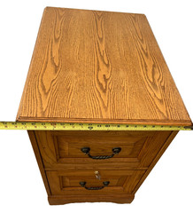 Vintage Tiger Oak File Cabinet Two Drawers one locks Paneled Sides Legal SIze
