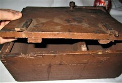 ANTIQUE COUNTRY PRIMITIVE KIMBALLS STOVE POLISH MA USA WOOD BOX CABINET CUPBOARD