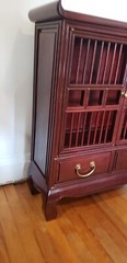 Oriental-Style Wooden Cabinet with Brass Handles and Two Drawer