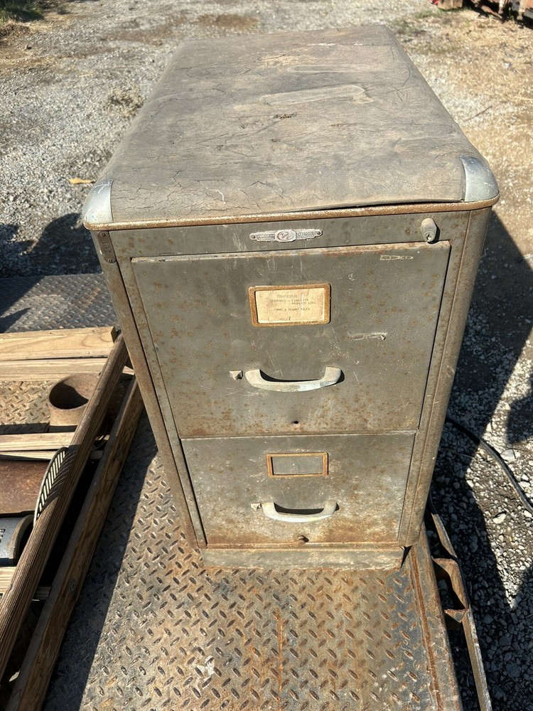 Art Deco Revival File Cabinet 2 Drawer Yawman & Erbe Metal Corners